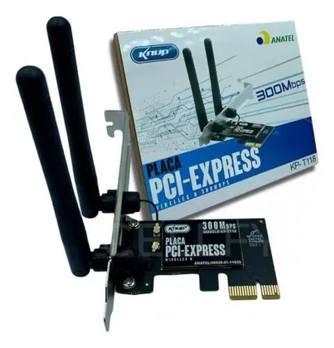 Placa De Rede Wireless Wi-Fi Pci Express Para PC, 300MB/s, 2.4GHz, 2 Antenas Removíveis, Knup - KPT118