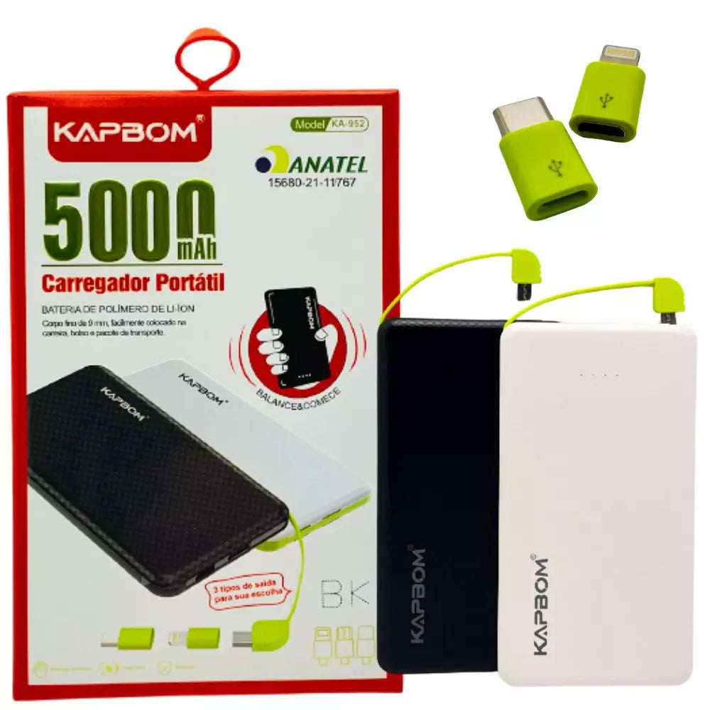 Power Bank Carregador Portátil Slim 5000 mAh Kapbom - KA952