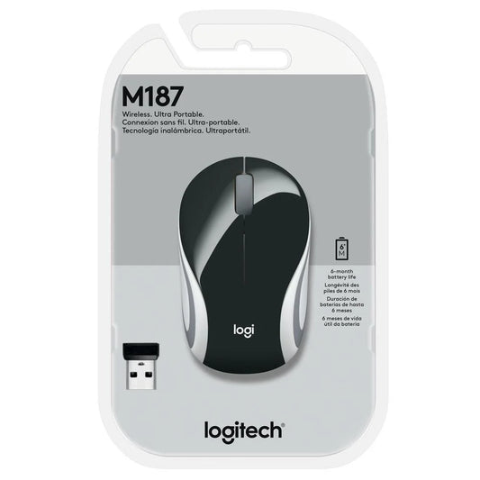 Mini Mouse sem fio Logitech M187 com Design Ambidestro, Conexão USB e Pilha Inclusa,