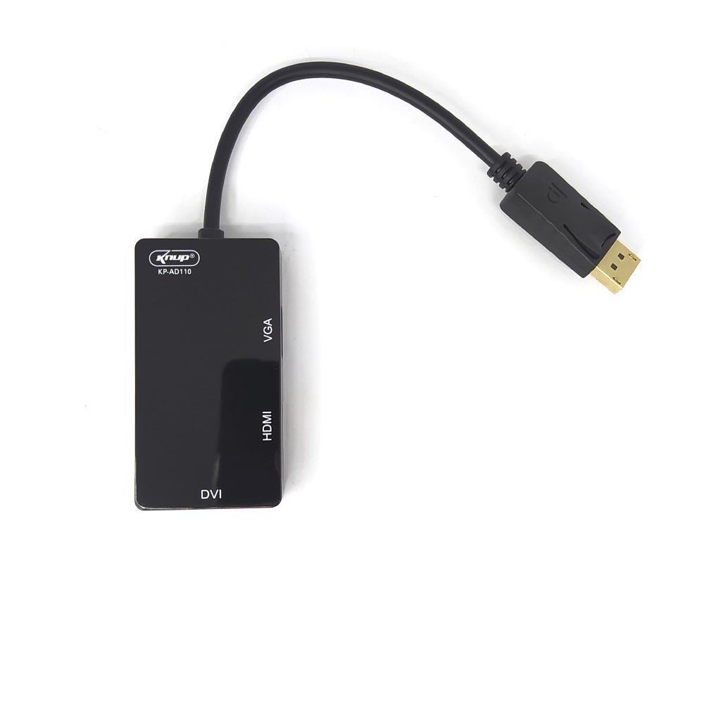 Conversor Adaptador Displayport X Hdmi, Vga, Dvi 3 Em 1