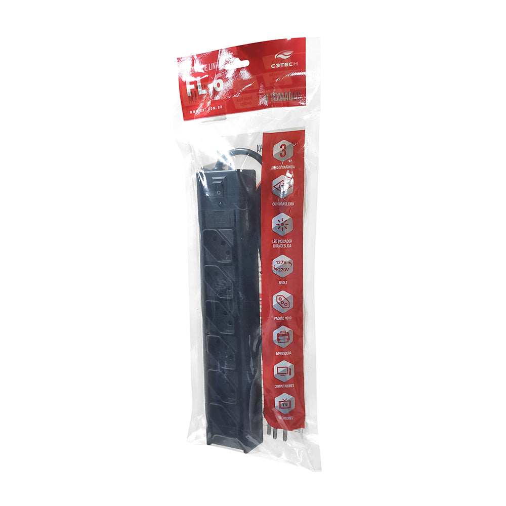 Extensao Filtro De Linha Com 6 Tomadas FL-61BK C3Tech