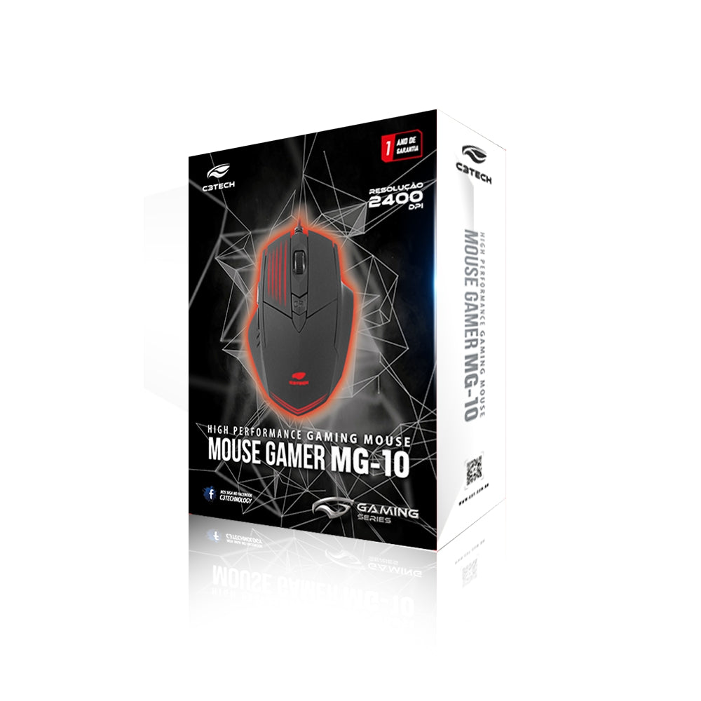 Mouse C3 Tech Gamer Mg-10BK 2400DPI 6B USB Led - Preto