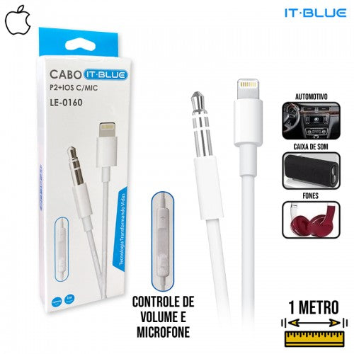 Cabo Adaptador P2 x Iphone Lightning 1m c/ Mic LE 0160 It Blue