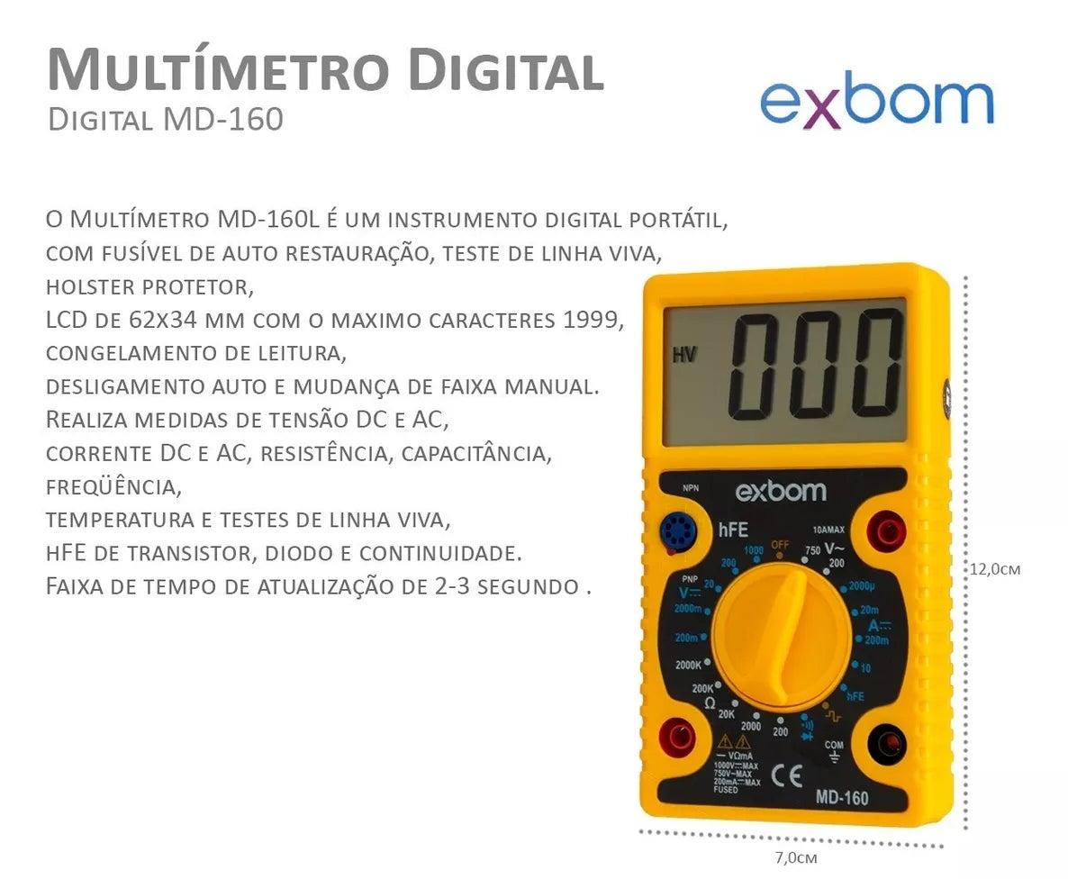 Multímetro Digital Lcd Md-160 Multiteste De Tensão Com Bip