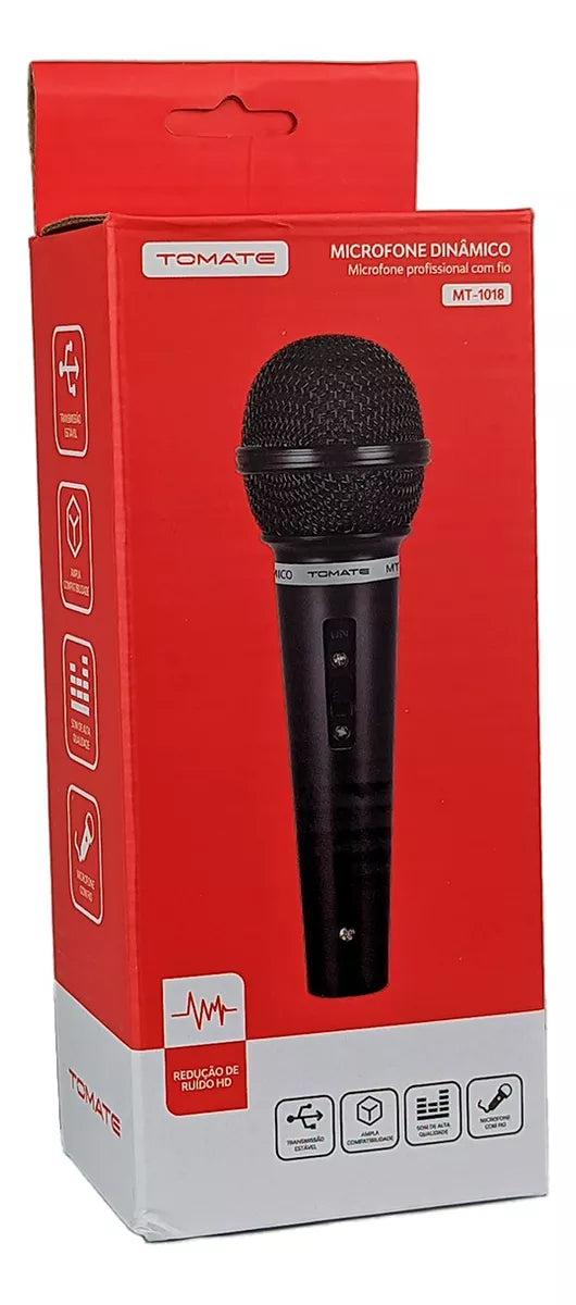 Microfone Dinâmico Tomate Com Fio Igreja Karaoke Bar Cabo MT-1018