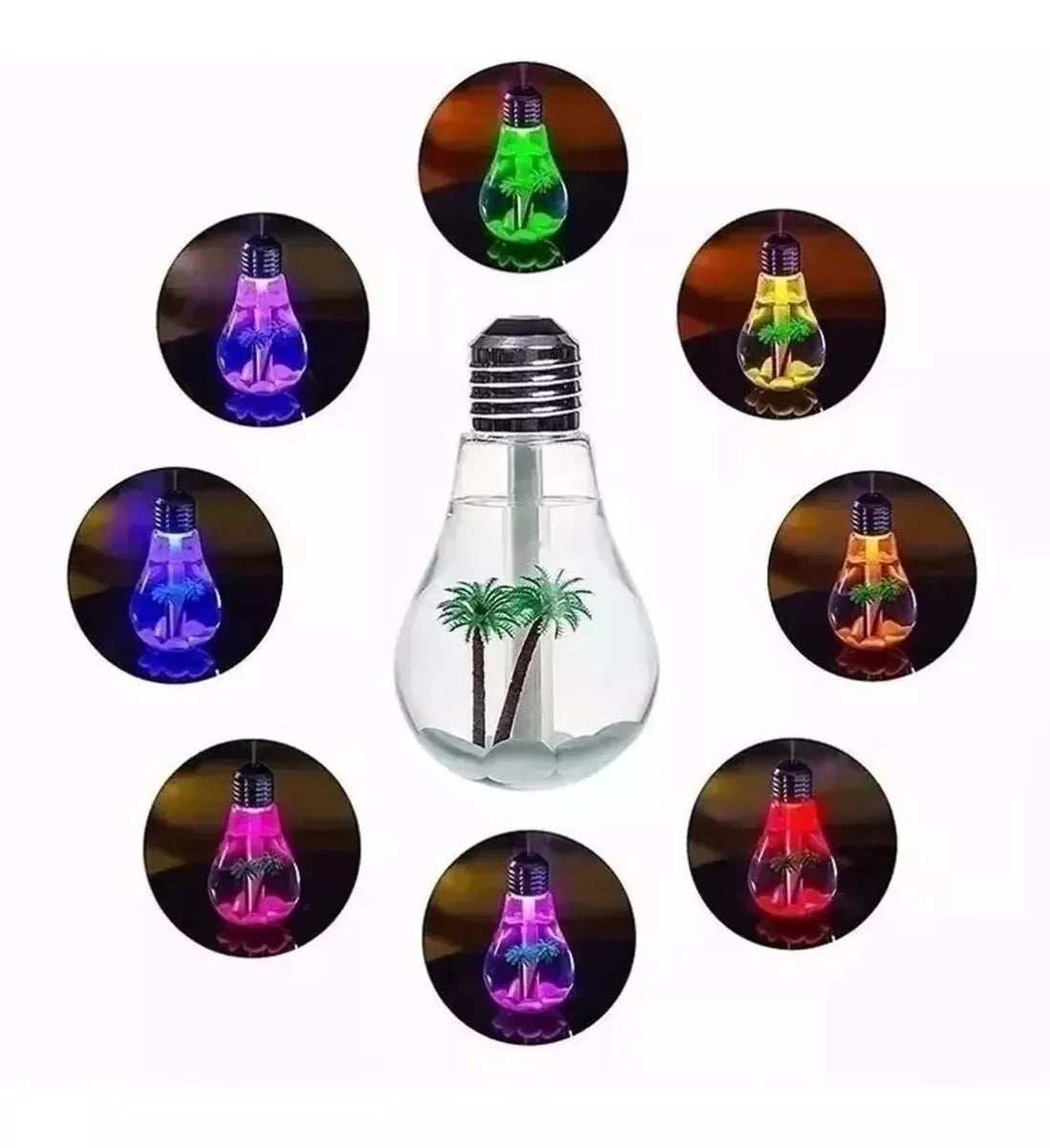 Umidificador Aromatizador de Ambiente com Formato de Lâmpada Topo Prateado com Luz LED e Cabo USB