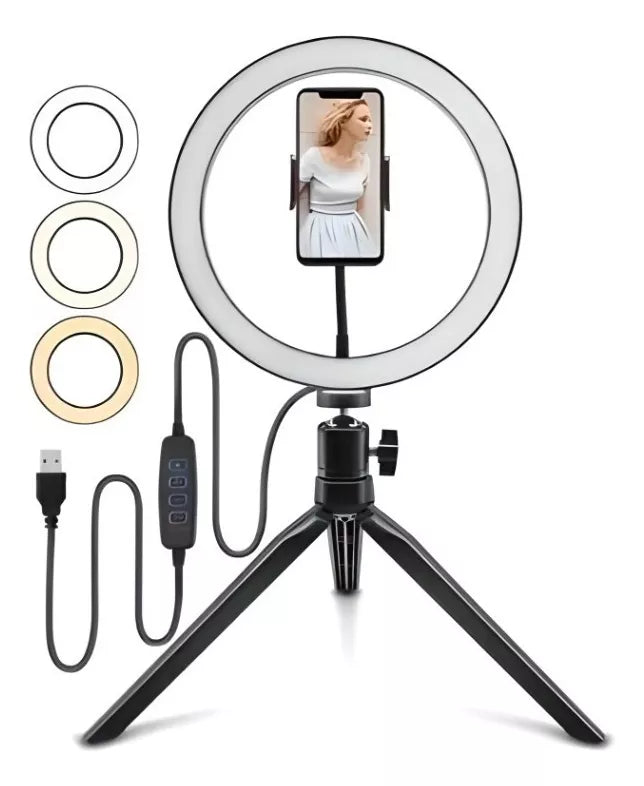 Ring Light 8 Pol 20 Cm Tripé Mesa Suporte Celular Câmeras