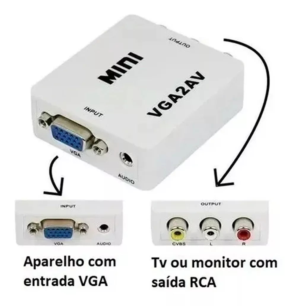 Conversor Adaptador Vga Para AV RCA Áudio E Vídeo Av