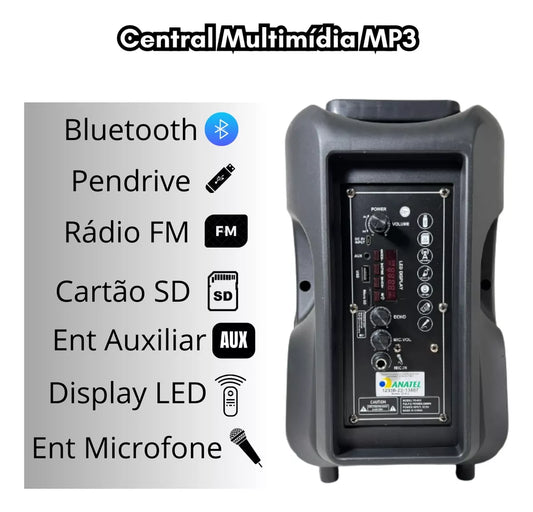 Caixa Som portátil com bluetooth preto 110V/220V - Altomex AM-812