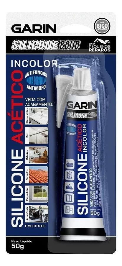 Cola Silicone Acético Transparente 50g Veda Com Acabamento GARIN