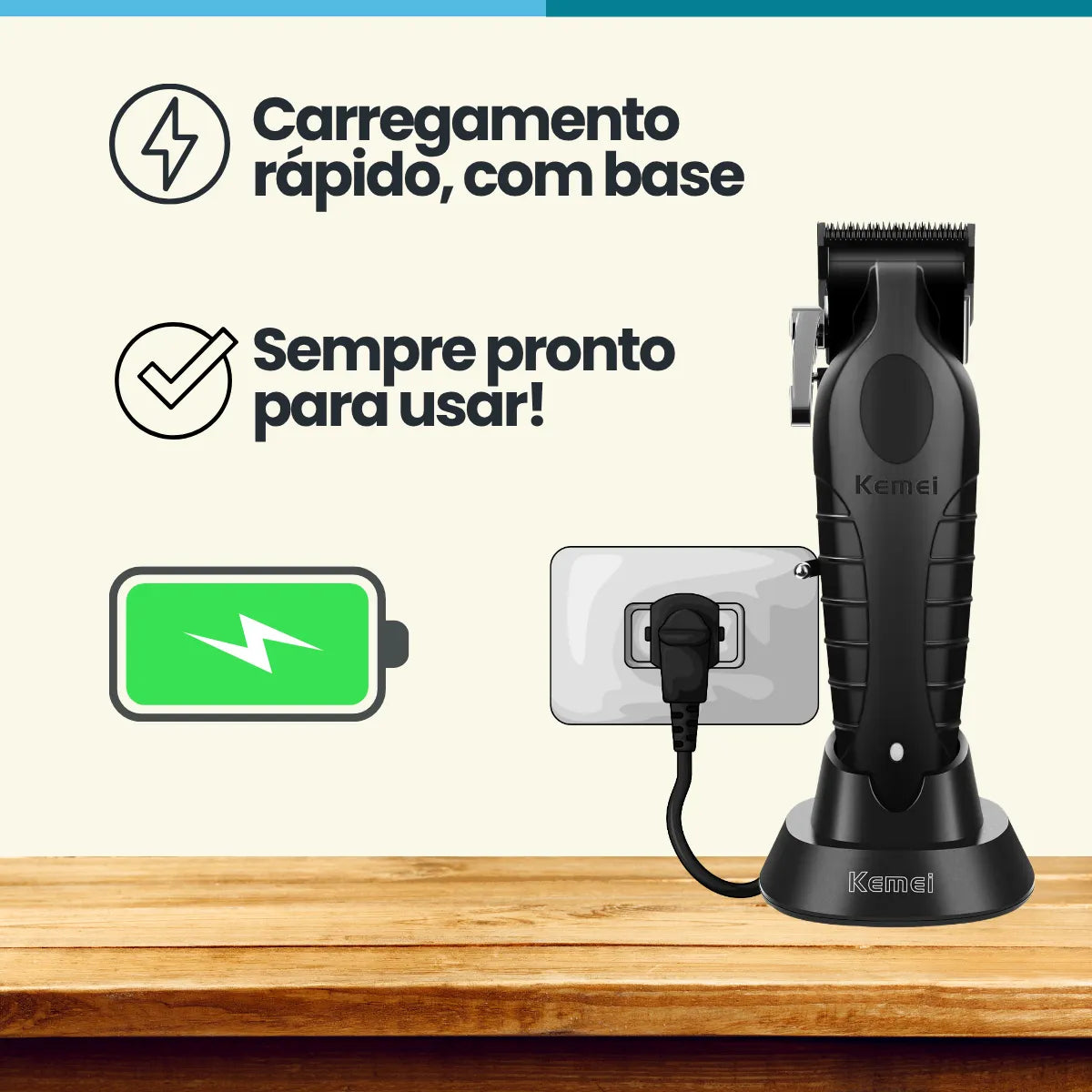 Maquina de Cortar Cabelo E Acabamento Profissional Sem Fio Recarregável Km-2296