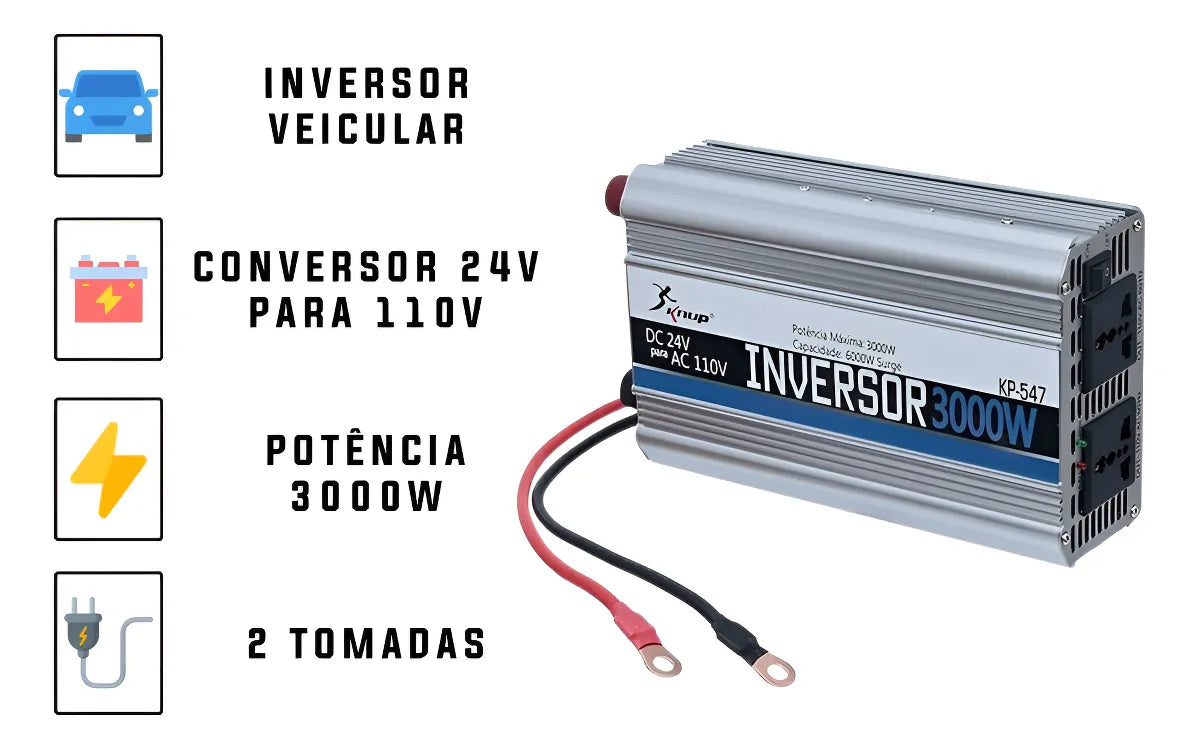 Inversor Conversor 24V para 110V Potência 3000W Veicular Transformador Tensão Knup KP-547