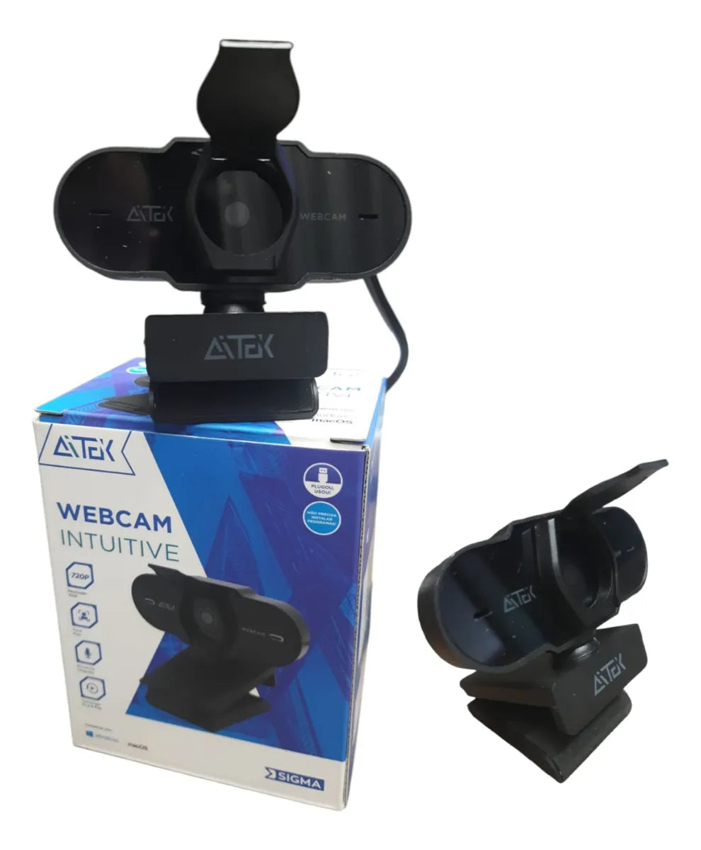 Webcam Profissional Aitek W410 720p C/ Microfone Embutido Preto