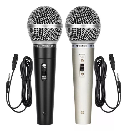 Kit com 2 Microfones Profissional Mt-1028 Dinâmico P10 Cor Preto/cinza