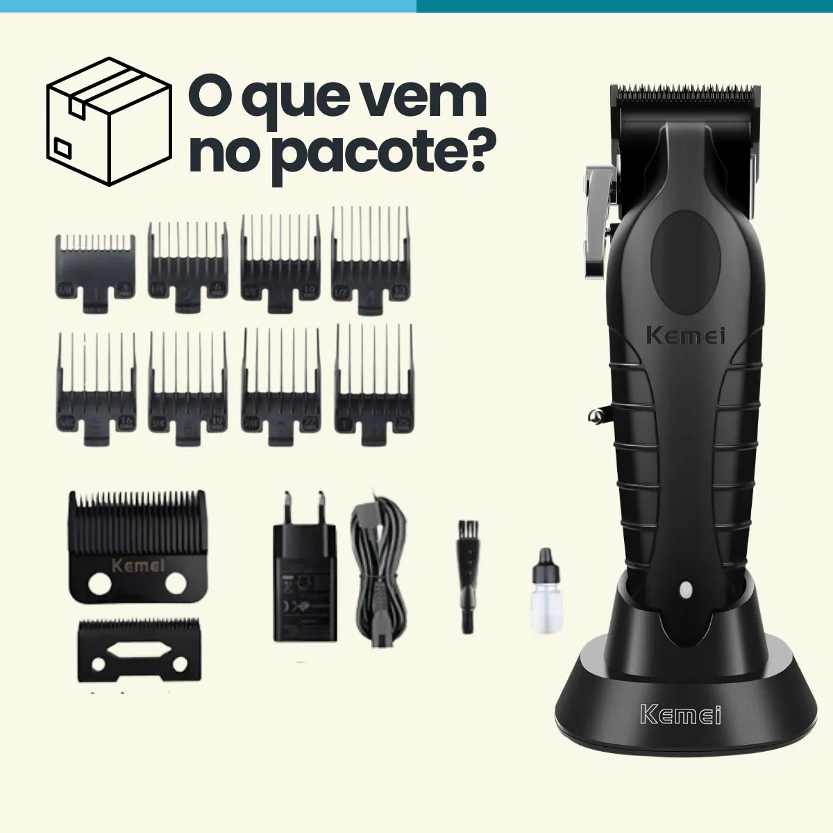 Maquina de Cortar Cabelo E Acabamento Profissional Sem Fio Recarregável Km-2296