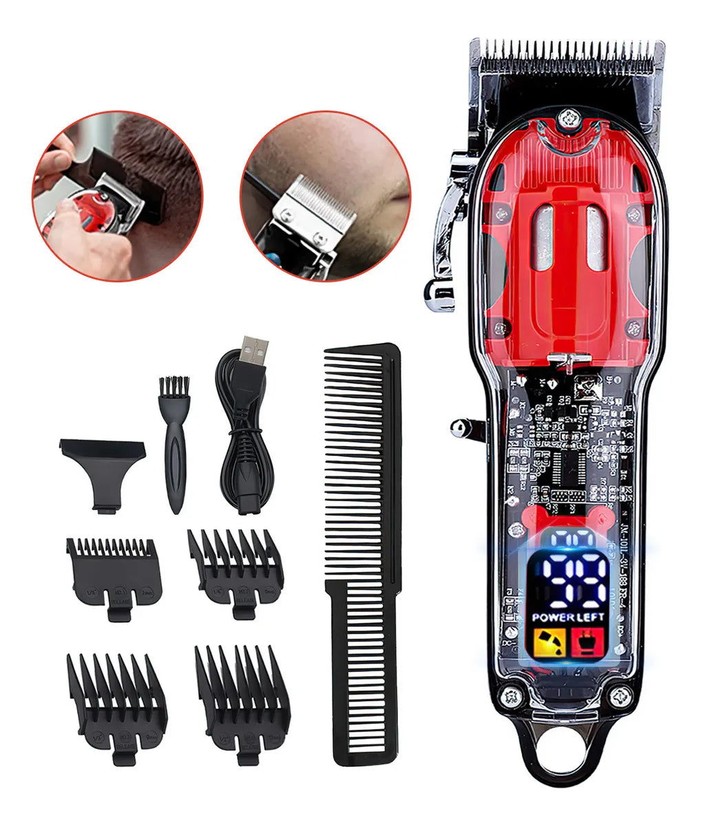Maquina De Cortar Cabelo Profissional Sem Fio Knup Kp Ma301 Transparente/vermelho