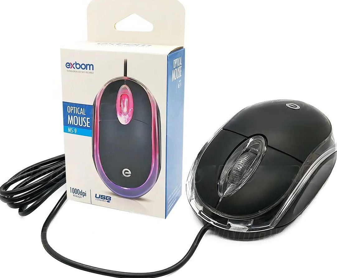 Mouse USB óptico MS-9 e MS-10 com LED MINI PRETO