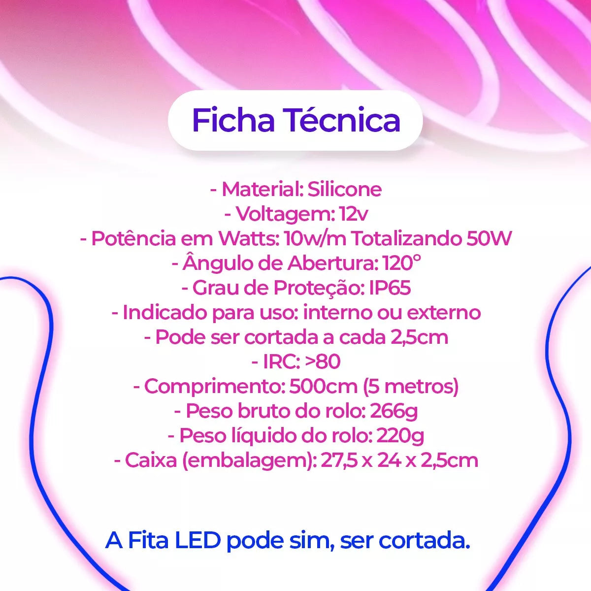 Fita Led Neon 5m Flexivel Siliconada - 12V