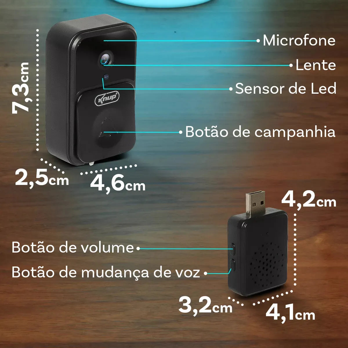 Campanhia Residencial Vídeo Camera Sem Fio Inteligente Wifi Preto KPCA203