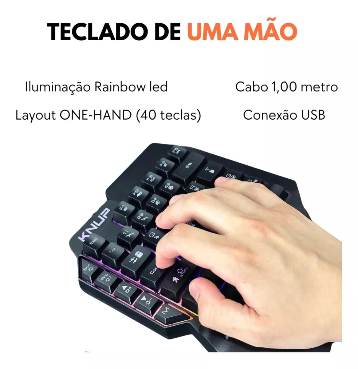 Teclado Gamer Single Hand Rgb Com Fio Compacto Ergonômico TE 133