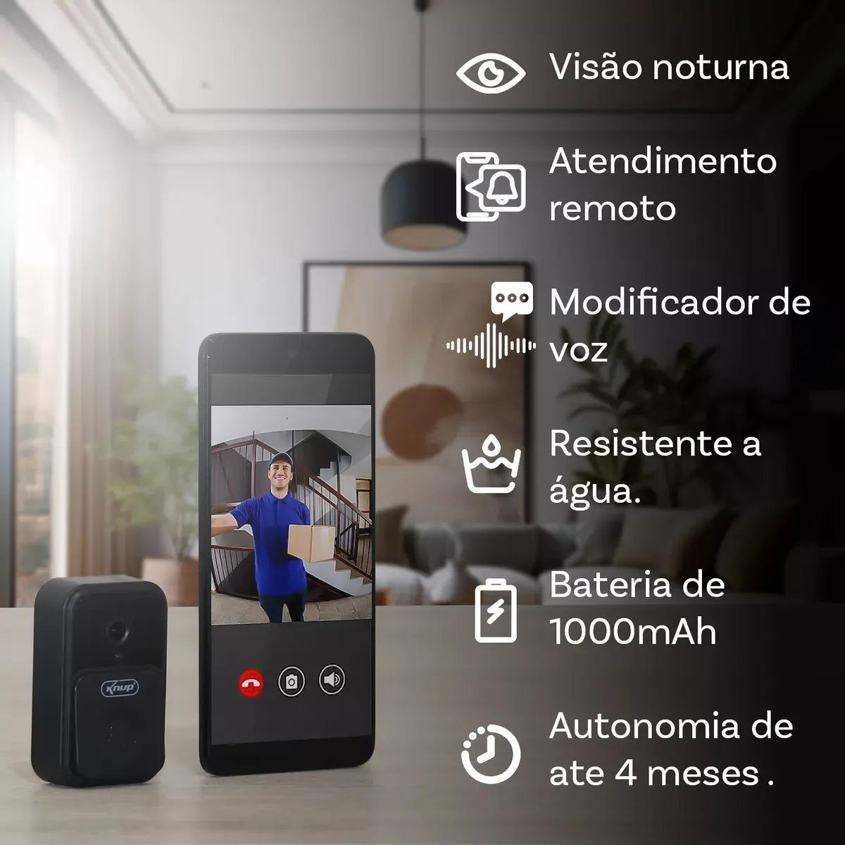 Campanhia Residencial Vídeo Camera Sem Fio Inteligente Wifi Preto KPCA203