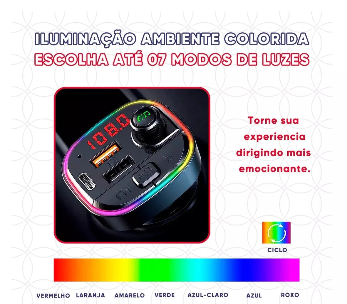 Transmissor Fm Bluetooth 5.1 Carregador Veicular Usb