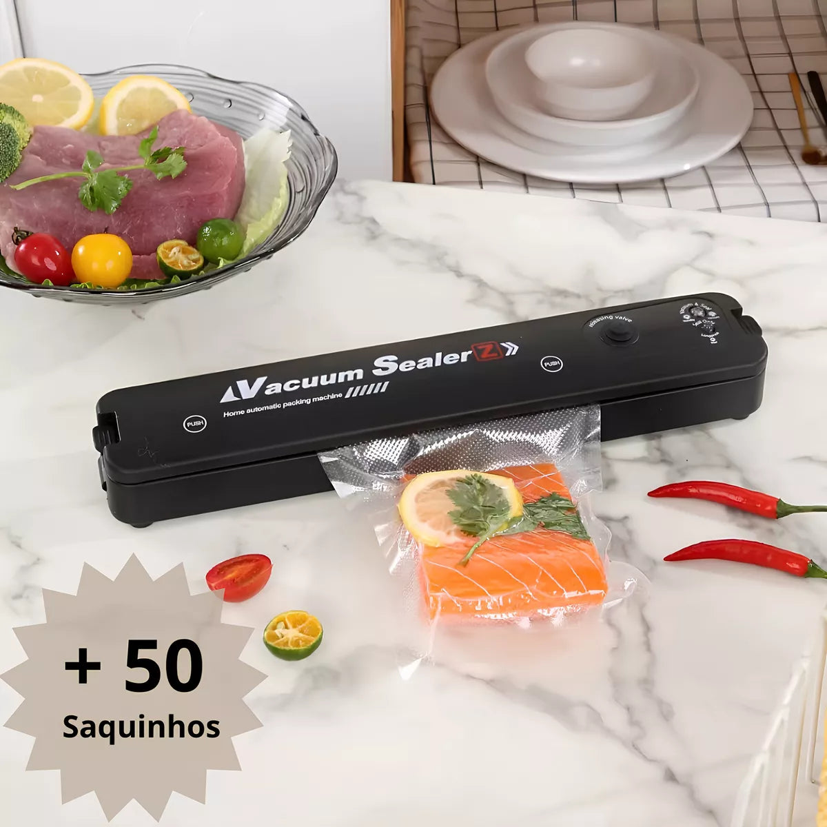 Máquina Seladora Embalagem A Vácuo Doméstica Alimentos Cor Preto 110v/220v