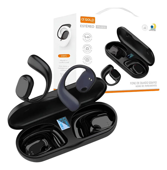 Fone de Ouvido Bluetooth A'Gold Fn-B08 Preto Condução Óssea Atividades Físicas