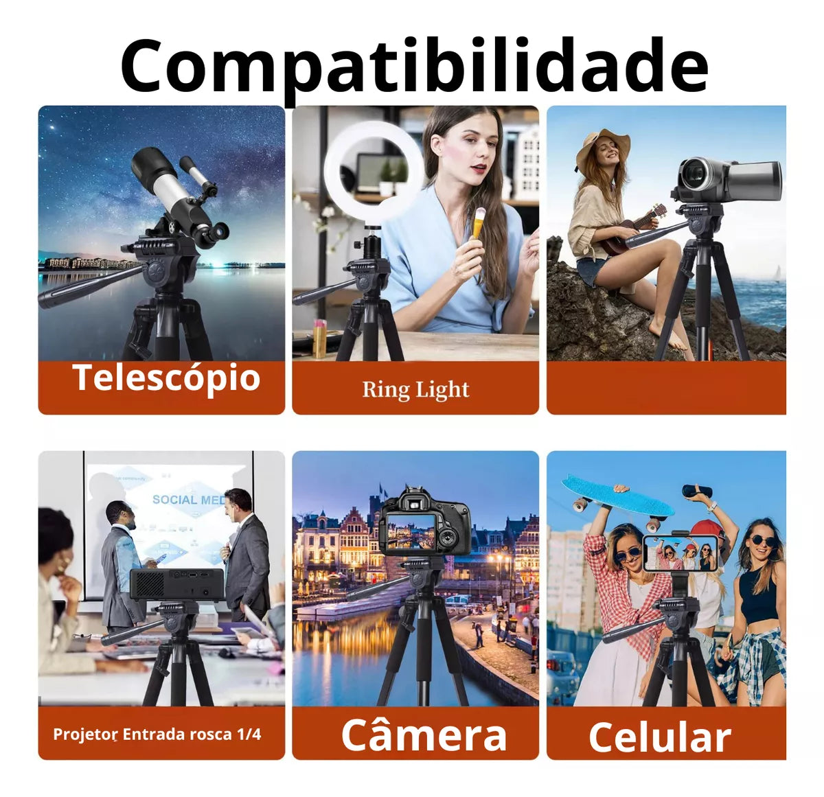 Tripe Profissional 206cm Câmera Suporte Celular Bolsa
