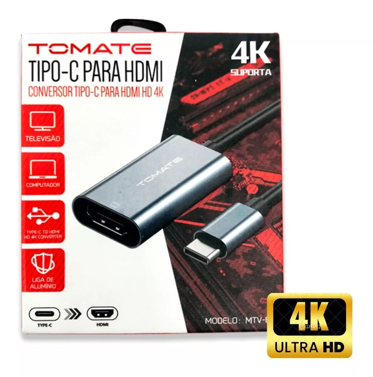ADAPTADOR TYPE C PARA HDMI 4K TOMATE MTV618