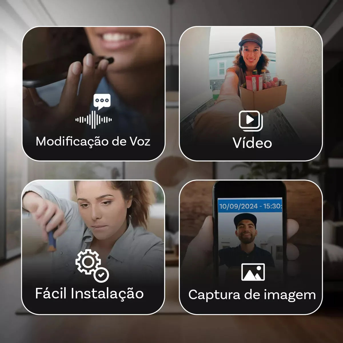 Campanhia Residencial Vídeo Camera Sem Fio Inteligente Wifi Preto KPCA203
