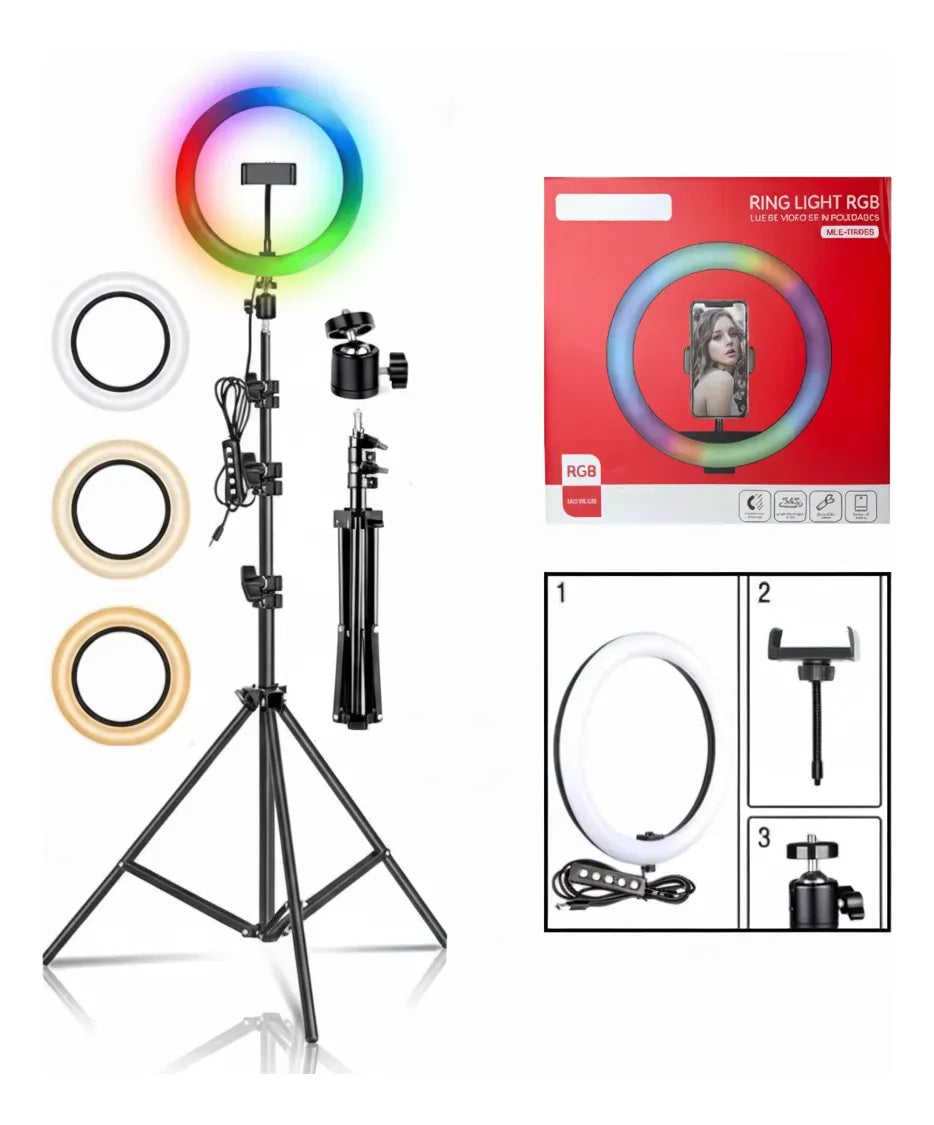 RING LIGTH 10'' RGB TOMATE MLG110RGB + TRIPÉ 2,10M MTG2023