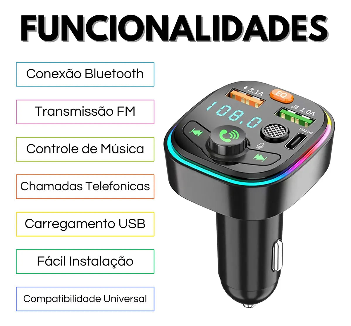Transmissor FM Bluetooth Com USB+PD Microfone e Painel Altomex AL-2105D