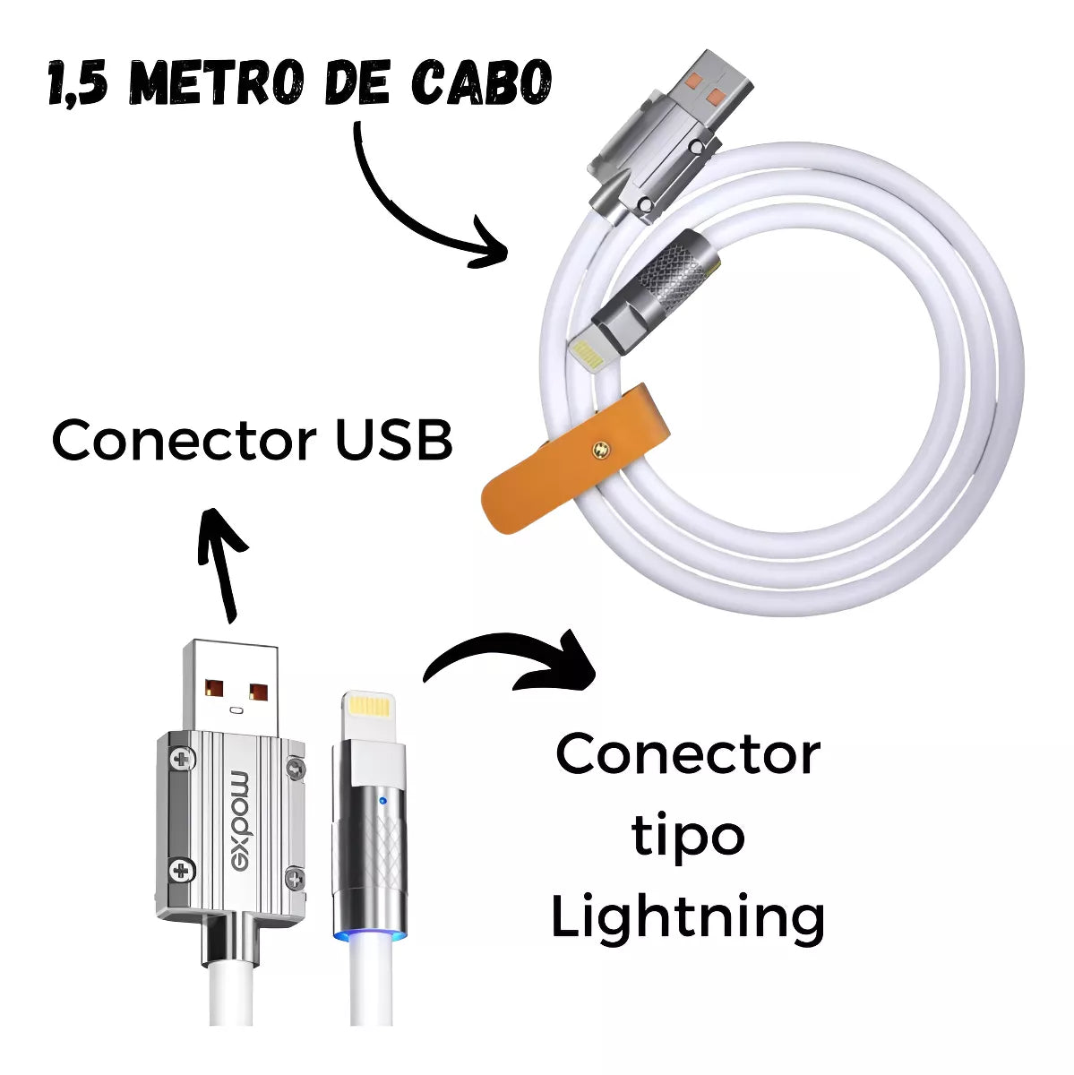 Cabo Carregador Usb Para iPhone 120w Turbo Tipo Lightning