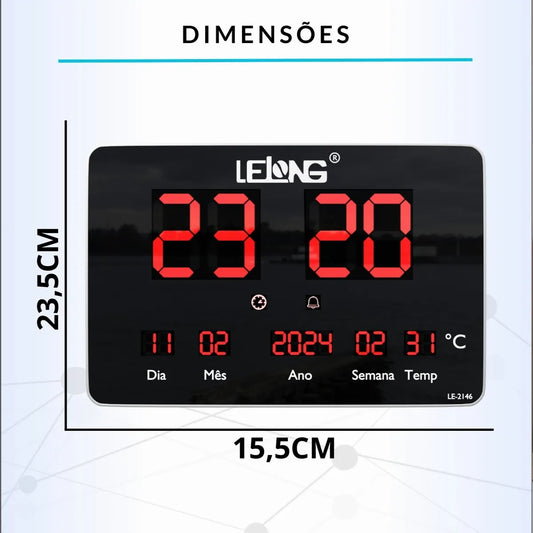 Relógio Parede Digital Led 23x16cm - Lelong Le-2146