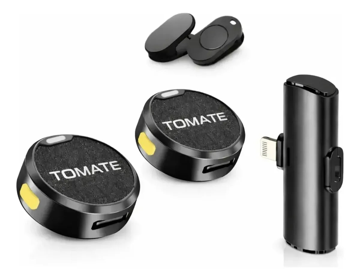 MICROFONE LAPELA WIRELESS DUPLO P/ IPHONE IOS TOMATE Mt2221L