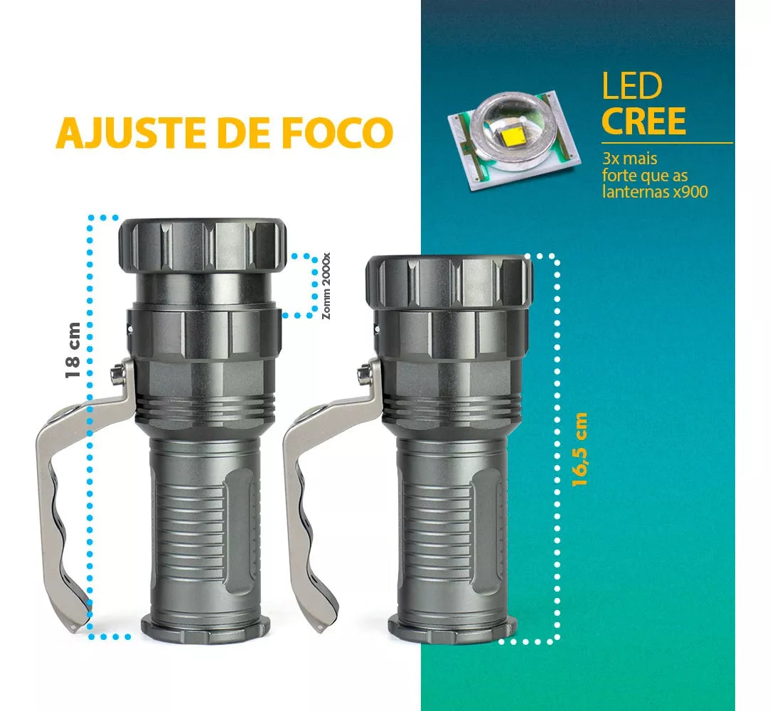 Lanterna Holofote Led De Mão Super Potente C/ Foco Ajustável