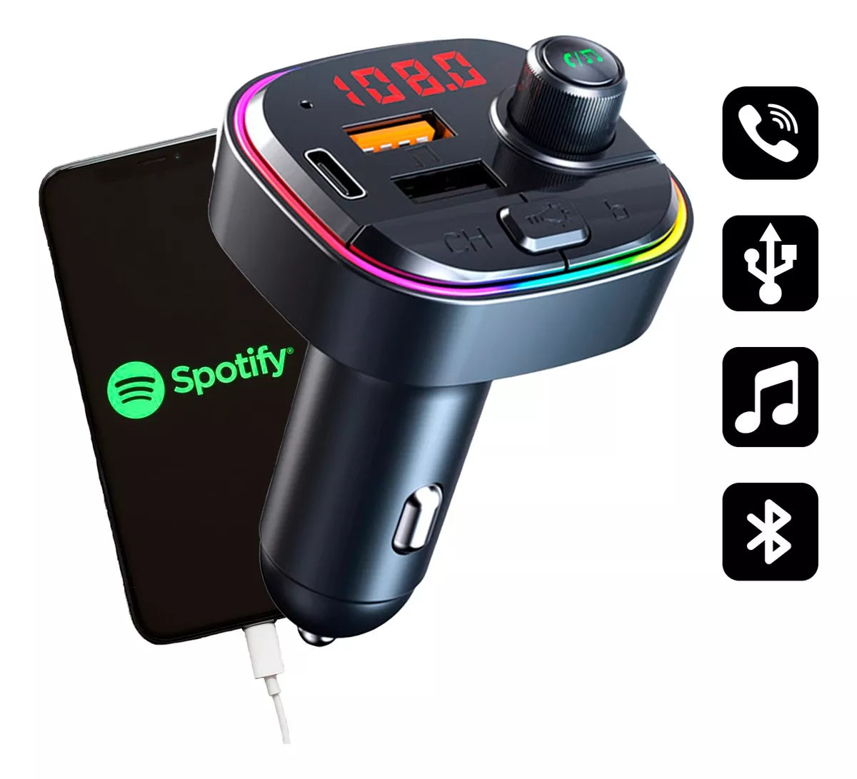 Transmissor Fm Bluetooth 5.1 Carregador Veicular Usb