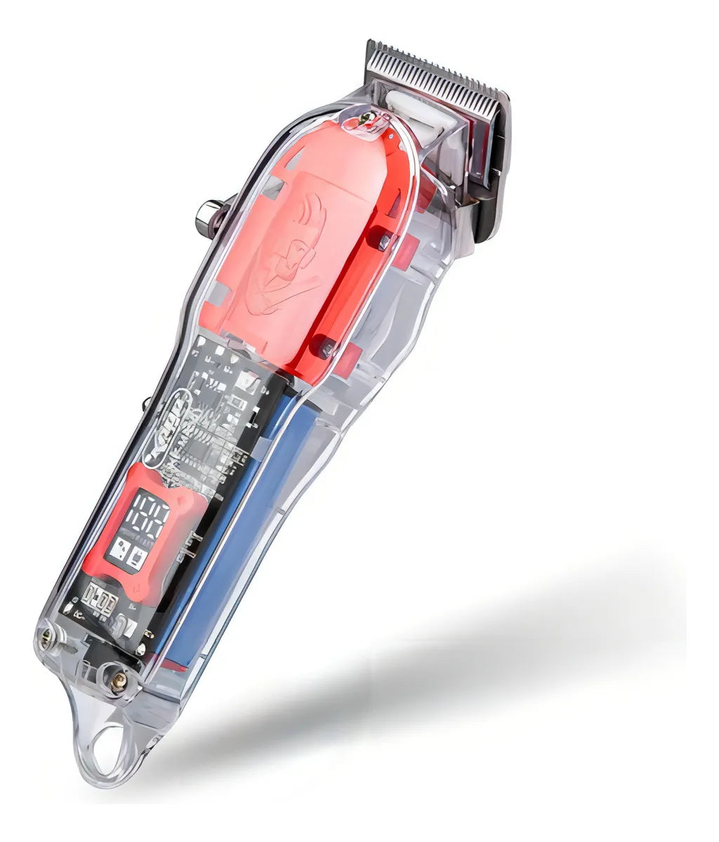 Maquina De Cortar Cabelo Profissional Sem Fio Knup Kp Ma301 Transparente/vermelho