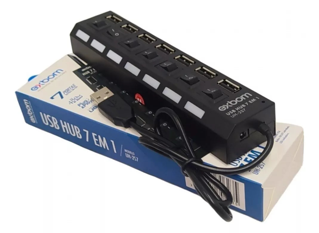Hub 7 Portas Usb 2.0 Exbom Led Extensor Switch Entrada P/ Fonte