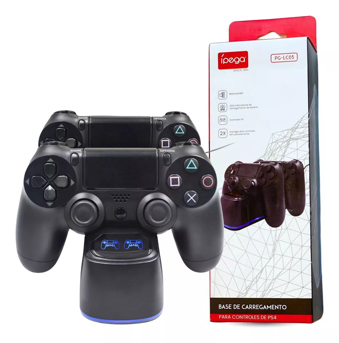 Base Recarga P/ Controles De Ps4 2 Controles Led Indicador