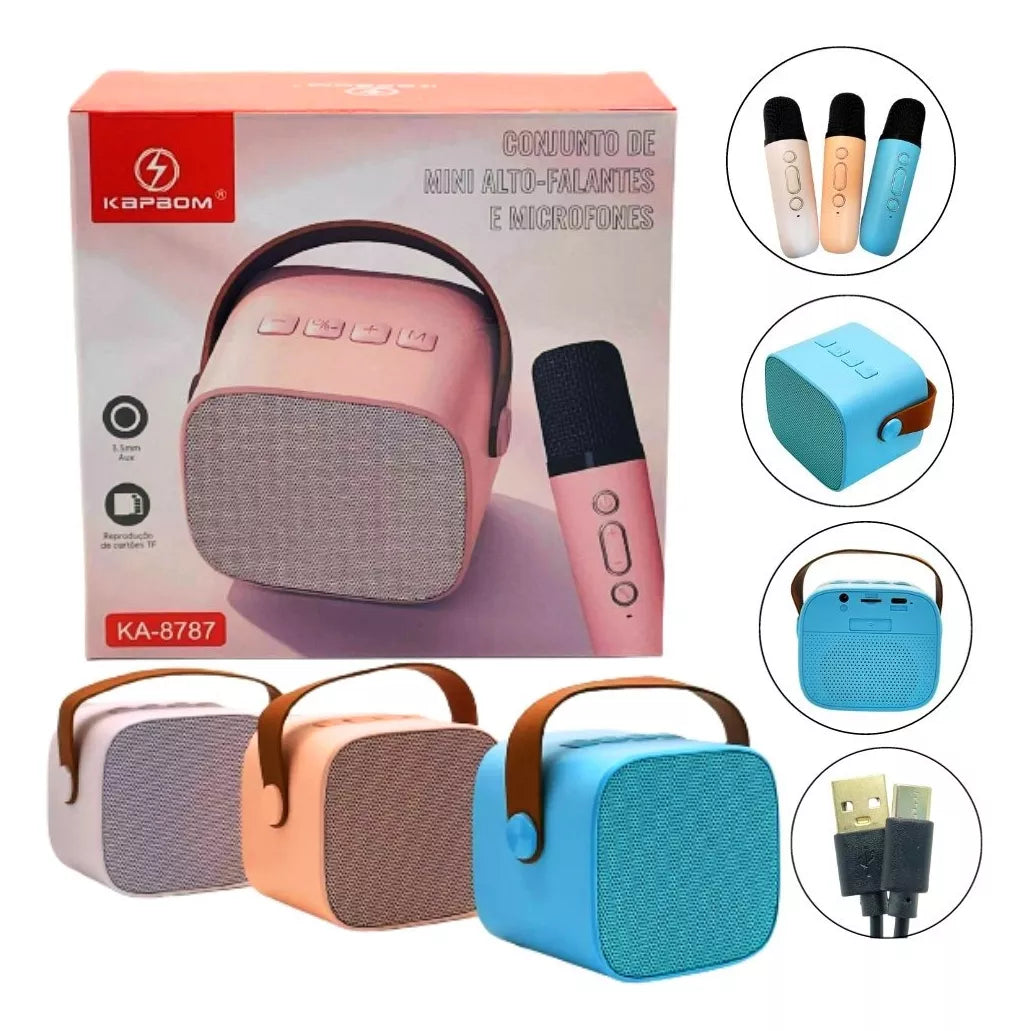 Caixa De Som Bluetooth Com Microfone Karaokê Kapbom Ka 8787 Cor Azul-aço 110v/220v