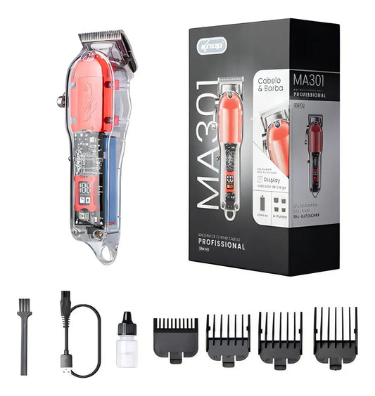 Maquina De Cortar Cabelo Profissional Sem Fio Knup Kp Ma301 Transparente/vermelho