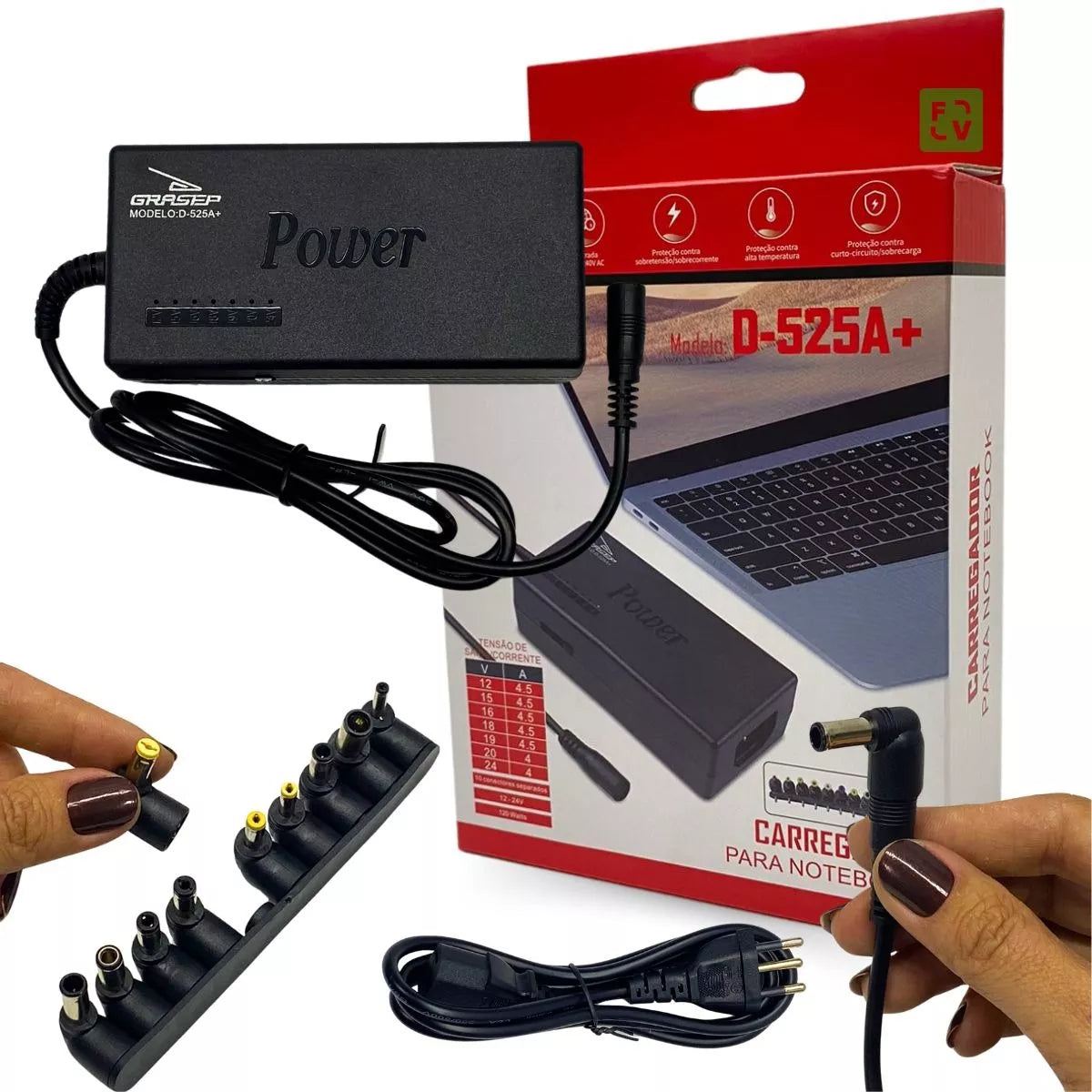 Fonte Universal para Notebook 10 Plugs Diferentes - D525