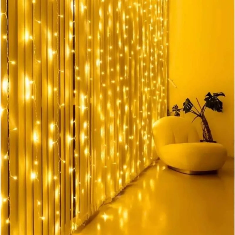 Cortina Led 3 X 3m 300 Leds Amarelo Bivolt Decoração KASDD702