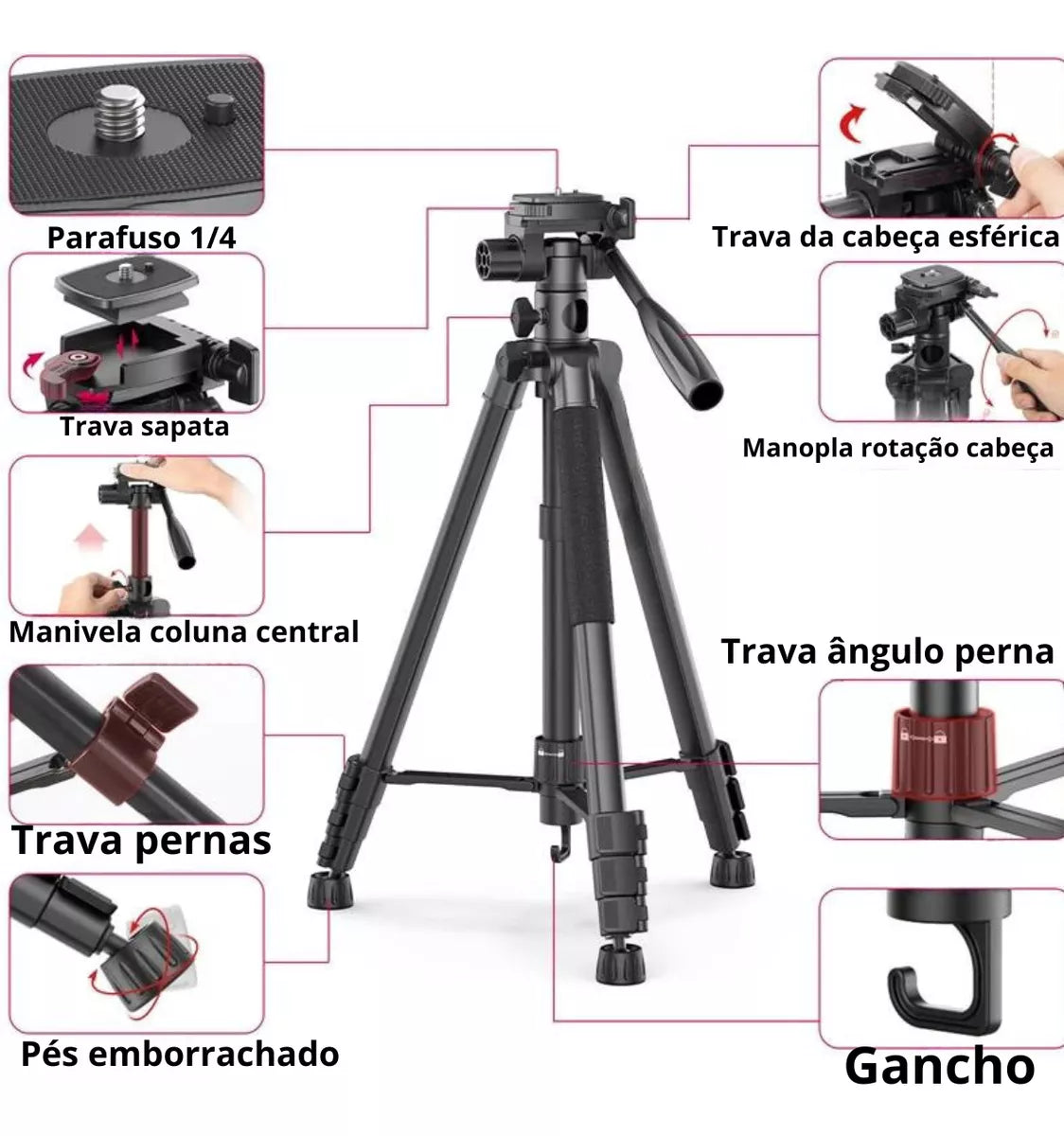 Tripe Profissional 206cm Câmera Suporte Celular Bolsa