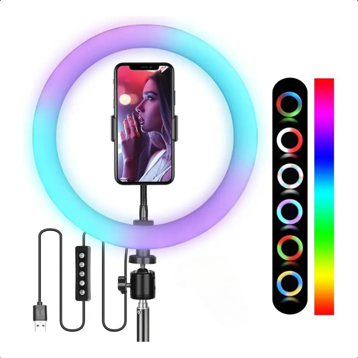 RING LIGTH 10'' RGB TOMATE MLG110RGB + TRIPÉ 2,10M MTG2023