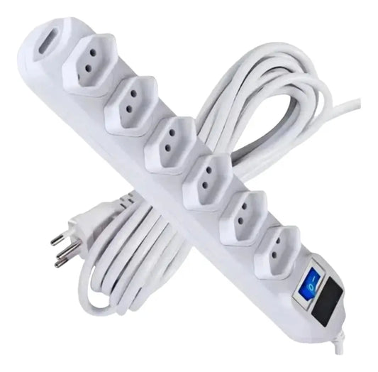 Extensão Elétrica 6 Tomadas Bivolt 10A Cabo de 3 Metros KNUP - SL7006 3M