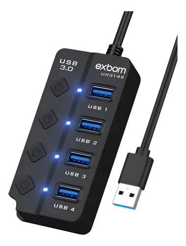 Hub USB 3.0 UH-314S 4 Portas SuperSpeed LED On/Off para PC, Notebook e Macbook