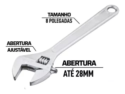 Chave Inglesa Ajustável 8 Pol 200 Mm Aço Crv Cromada bt359